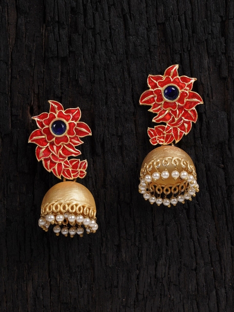 

Shoshaa Red & Gold-Toned Dome Shaped Jhumkas