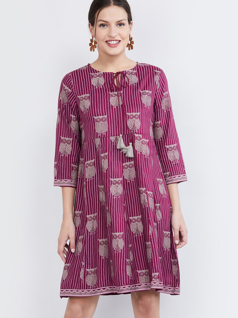

max Women Burgundy Printed A-Line Dress