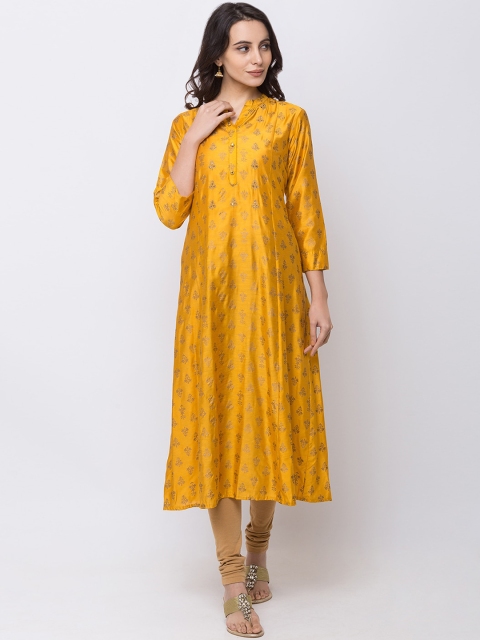 

Ethnicity Women Mustard Yellow Printed Anarkali Kurta