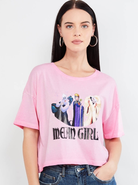 

max Women Pink Printed Round Neck T-shirt