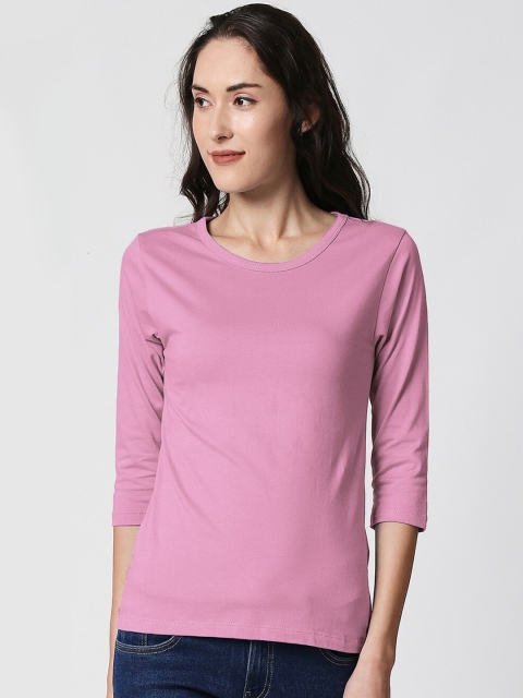 

Bewakoof Women Pink Solid Round Neck T-shirt