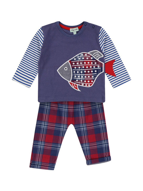 

Lilly and Sid Boys Navy Blue & Red Printed Organic Cotton T-shirt with Reversible Trousers