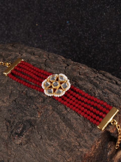 

Shoshaa Red Gold-Plated Handcrafted Kundan Link Bracelet