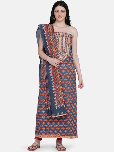 

BOMBAY SELECTIONS Grey & Orange Cotton Blend Unstitched Dress Material