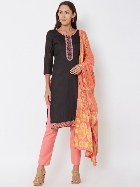 

Satrani Black & Peach Pure Cotton Unstitched Dress Material