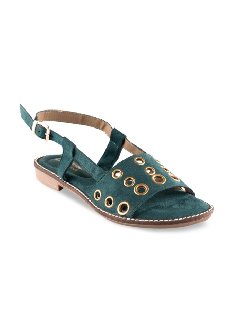 

Kraft Cellar Women Green Woven Design PU Open Toe Flats