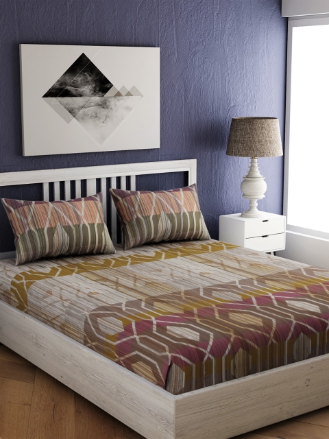 

EverHOME Brown Abstract 210 TC Cotton 1 King Bedsheet with 2 Pillow Covers