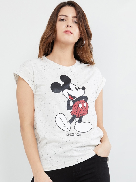 

max Women Grey & Black Mickey Mouse Printed T-shirt