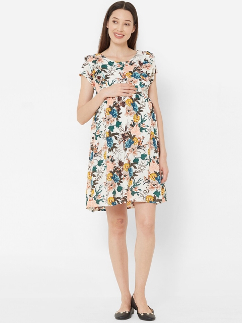 

Mystere Paris Women White Printed Fit and Flare Maternity Dress