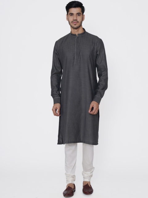 

Manyavar Men Grey & White Solid Kurta with Churidar