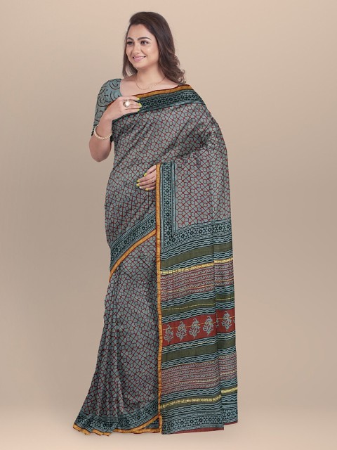 

BharatSthali BharatSthali Pink Solid Silk Cotton Banarasi Saree, Grey