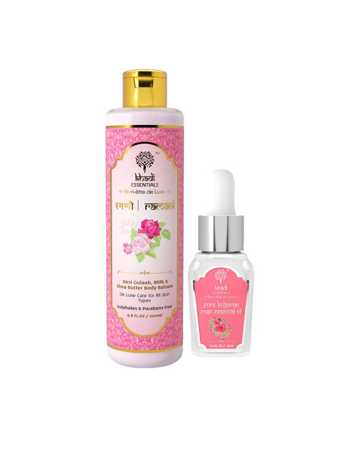 

KHADI ESSENTIALS Set of 2 Body Balsam & Rose Essential Oil 215 ml, Pink