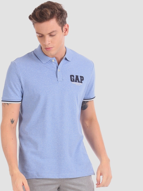 

GAP Men Blue Solid Polo Collar T-shirt