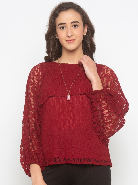 Iti Women Maroon Floral Lace Top