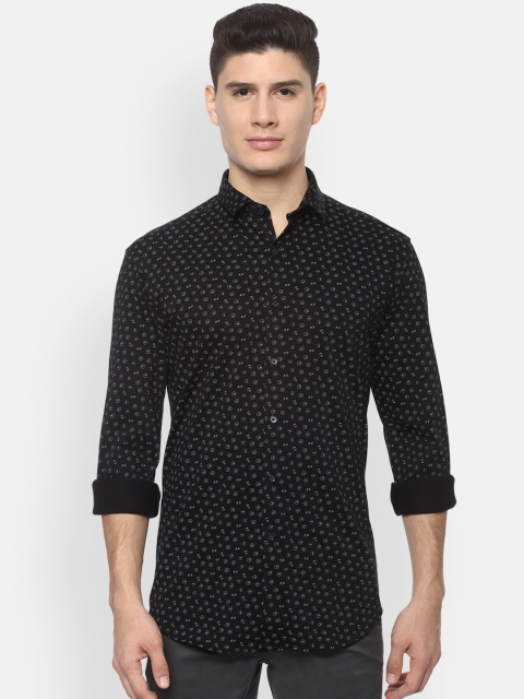 

V Dot Men Black Slim Fit Printed Casual Shirt
