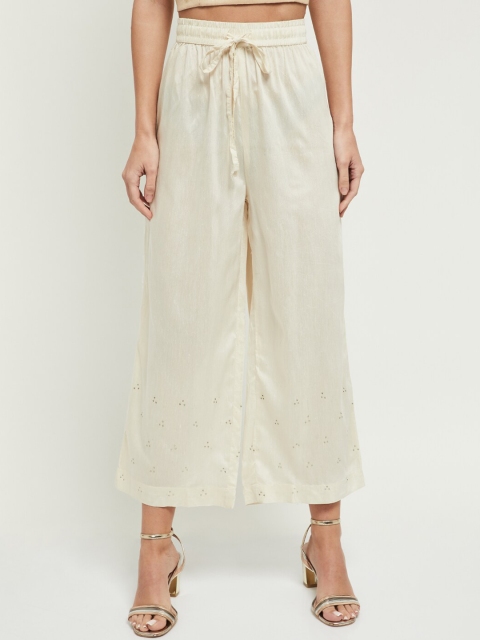 

max Women Off-White Self Design Flared Palazzos
