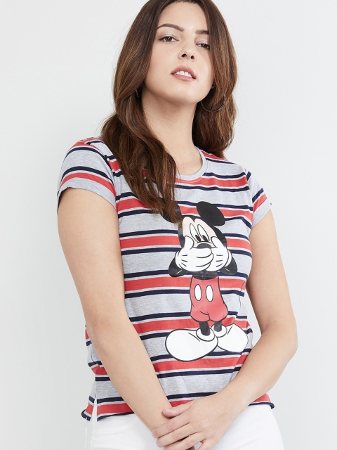 

max Women Red & Grey Melange Mickey Mouse Printed T-shirt