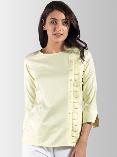 

FableStreet Women Yellow Solid Top with Ruffle Detail