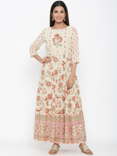 

Juniper Women Cream-Coloured Printed Maxi Dress