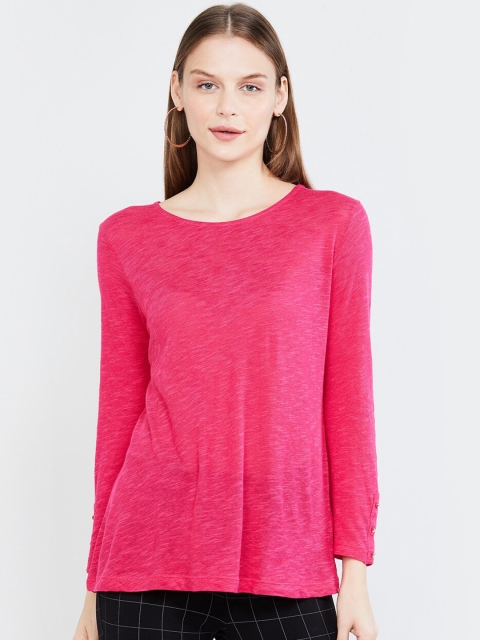 

max Women Pink Solid Round Neck T-shirt