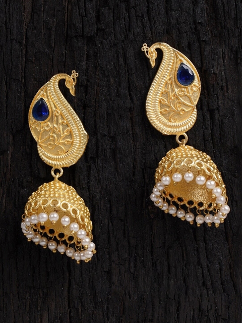 

Shoshaa Gold-Plated & Blue Peacock Shaped Jhumkas