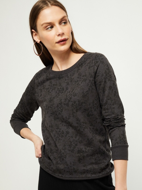 

max Women Charcoal Grey Self Design Round Neck T-shirt