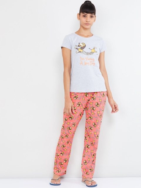 

max Women Grey & Pink Printed Night Suit