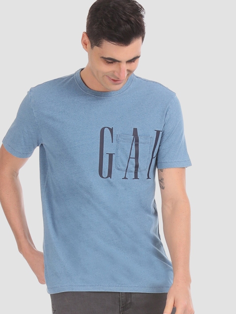 

GAP Men Blue Printed Round Neck T-shirt