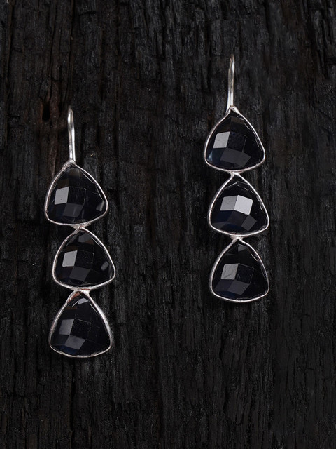 

Shoshaa Black Silver-Plated Handcrafted Drop Earrings
