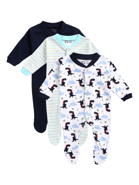 

YK Infant Kids Pack of 3 Blue Slip Resistant Sleepsuits, Navy blue