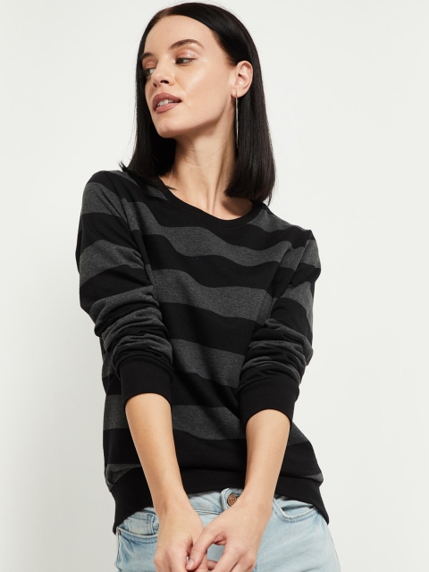 

max Women Charcoal Grey Striped Round Neck T-shirt