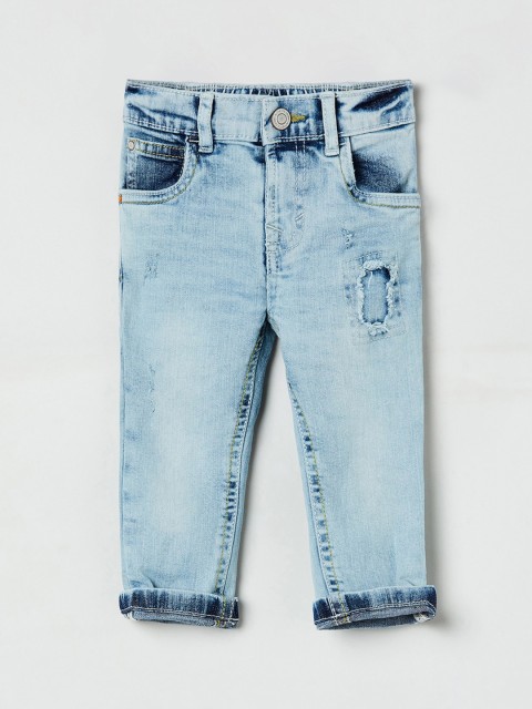 

max Boys Blue Slim Fit Mid-Rise Low Distress Stretchable Jeans