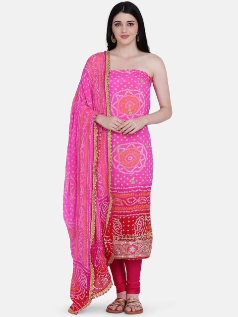

BOMBAY SELECTIONS Pink & Red Silk Georgette Unstitched Dress Material