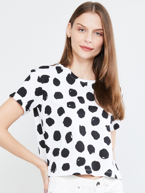 

max Women White Printed Round Neck Pure Cotton T-shirt