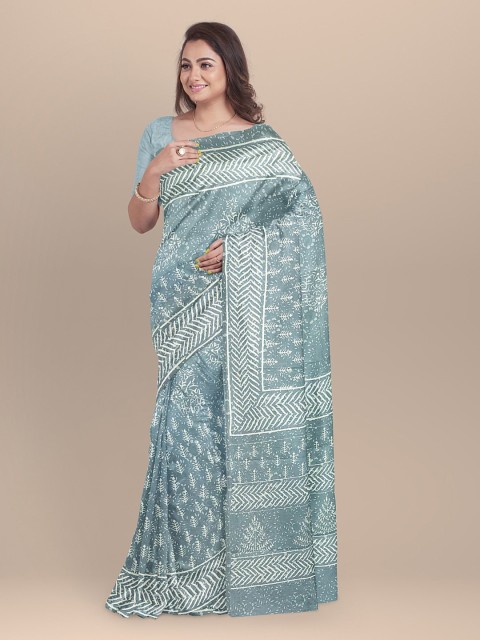 

BharatSthali Grey Printed Pure Handloom Cotton Sustainable Saree