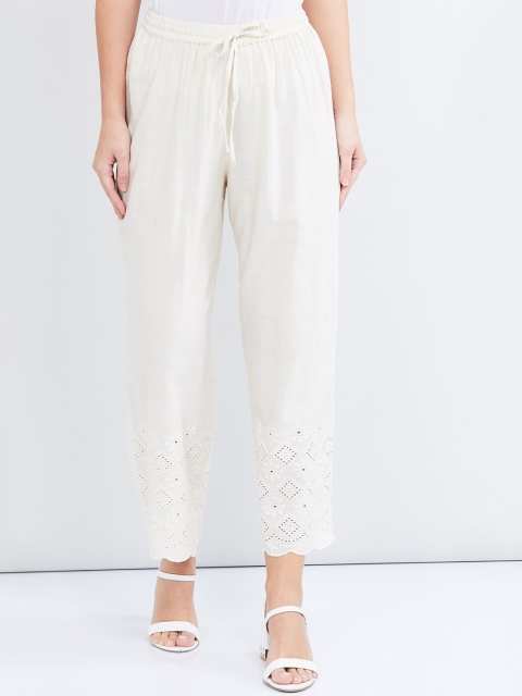 

max Women Off-White Self Design Flared Palazzos
