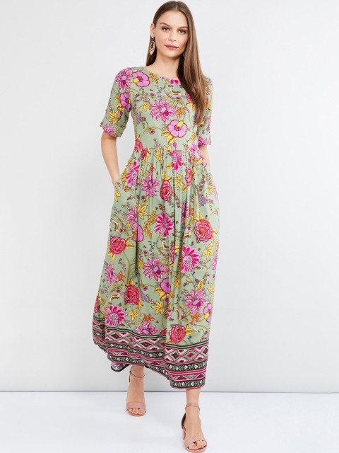 

max Women Green Printed Maxi Dress
