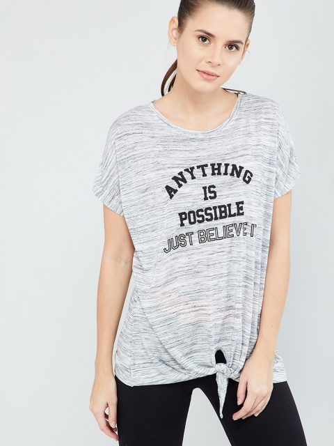max Women Grey Printed Round Neck T-shirt