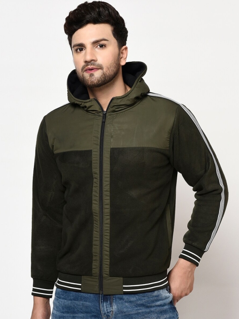

Octave Men Olive Green & Green Colourblocked Hooded Sweatshirt