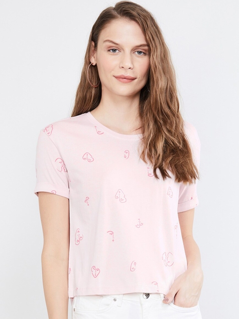 

max Women Pink Printed Round Neck T-shirt
