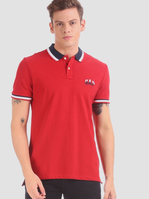

GAP Men Red Tipped Cotton Stretch Solid Polo Shirt