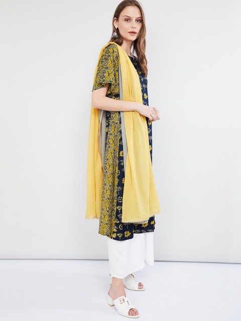 

max Yellow & Grey Colourblocked Dupatta