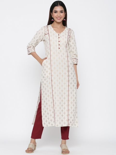 

Jaipur Kurti Women Off-White Printed Straight Kurta