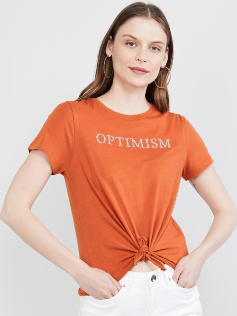 

max Women Rust Printed Round Neck T-shirt