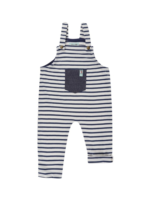 

Lilly and Sid Boys White & Navy Blue Striped Tapered-Fit Pure Organic Cotton Dungarees