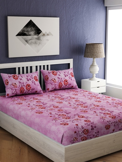 

EverHOME Pink Floral 210 TC Cotton 1 King Bedsheet with 2 Pillow Covers