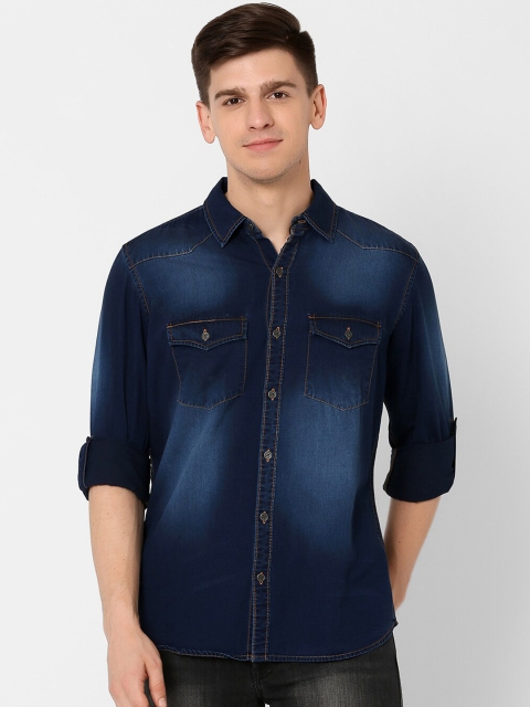 

MARCA Disati Men Navy Blue Faded Casual Denim Shirt