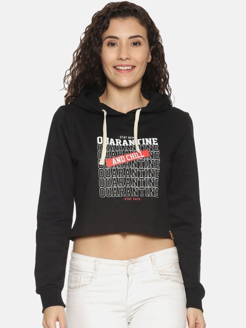 

Campus Sutra Women Black Printed Hooded Sweatshirt