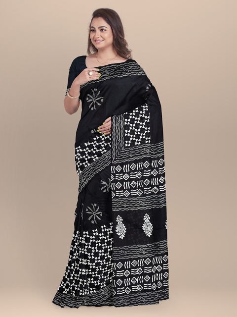 

BharatSthali Black & White Pure Cotton Handloom Printed Saree