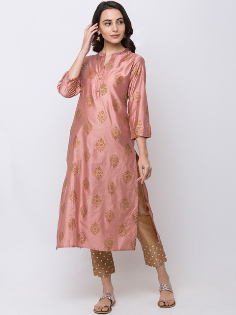 

Ethnicity Women Mauve Embroidered Gadhwal Straight Kurta